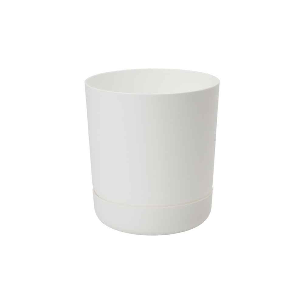 Doniczka Satina z podstawką Form-Plastic, 25 cm, kolor biała, na białym tle