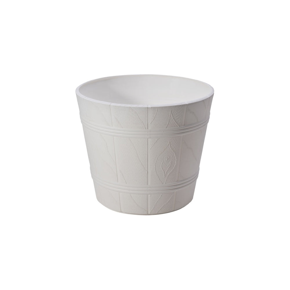 Biała okrągła donica Drewnopodobna rozmiar 5 Form-Plastic