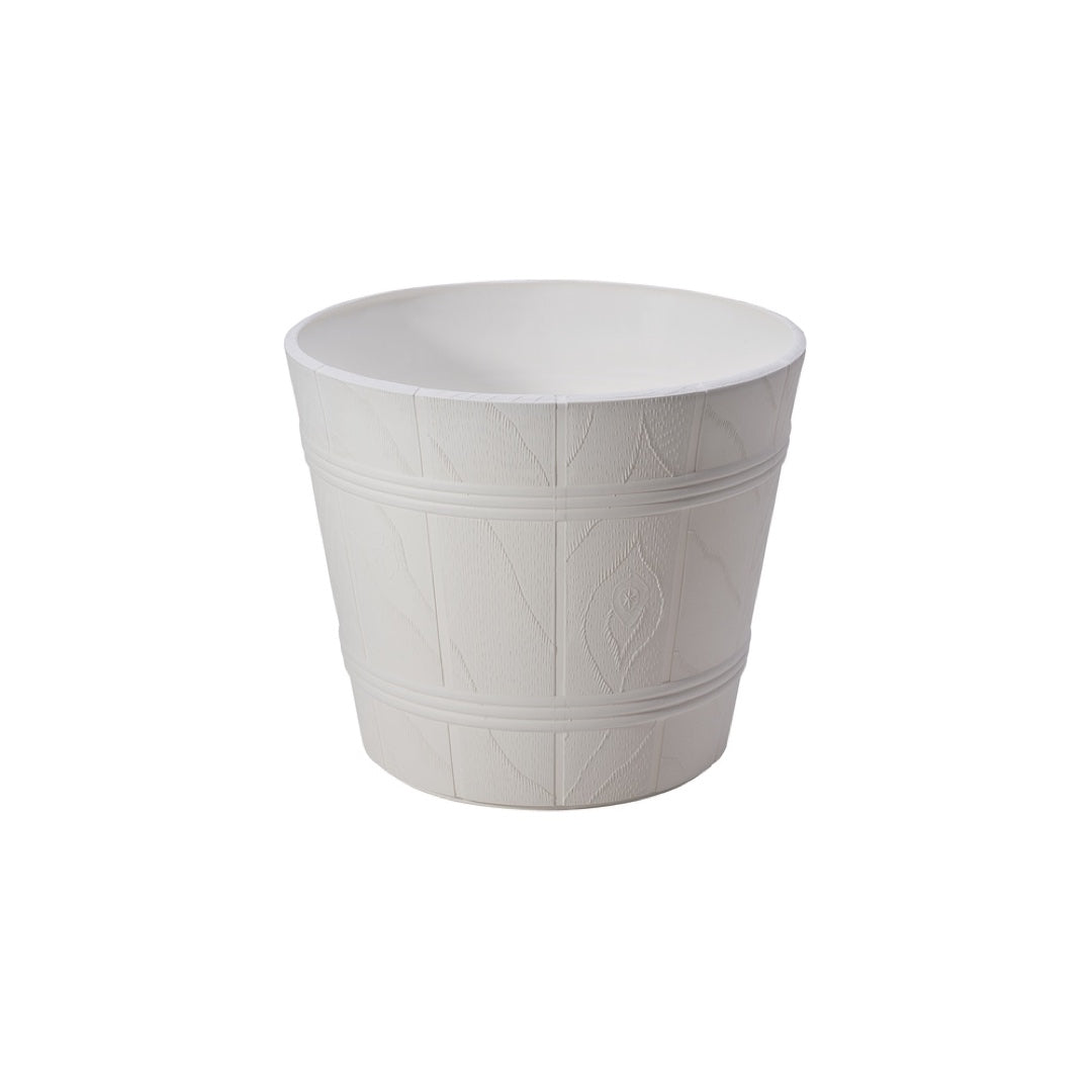 Biała okrągła donica Drewnopodobna rozmiar 5 Form-Plastic