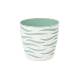 Biała ażurowa donica Sahara Duo 14 cm Form-Plastic z wkładem w kolorze pudrowej mięty