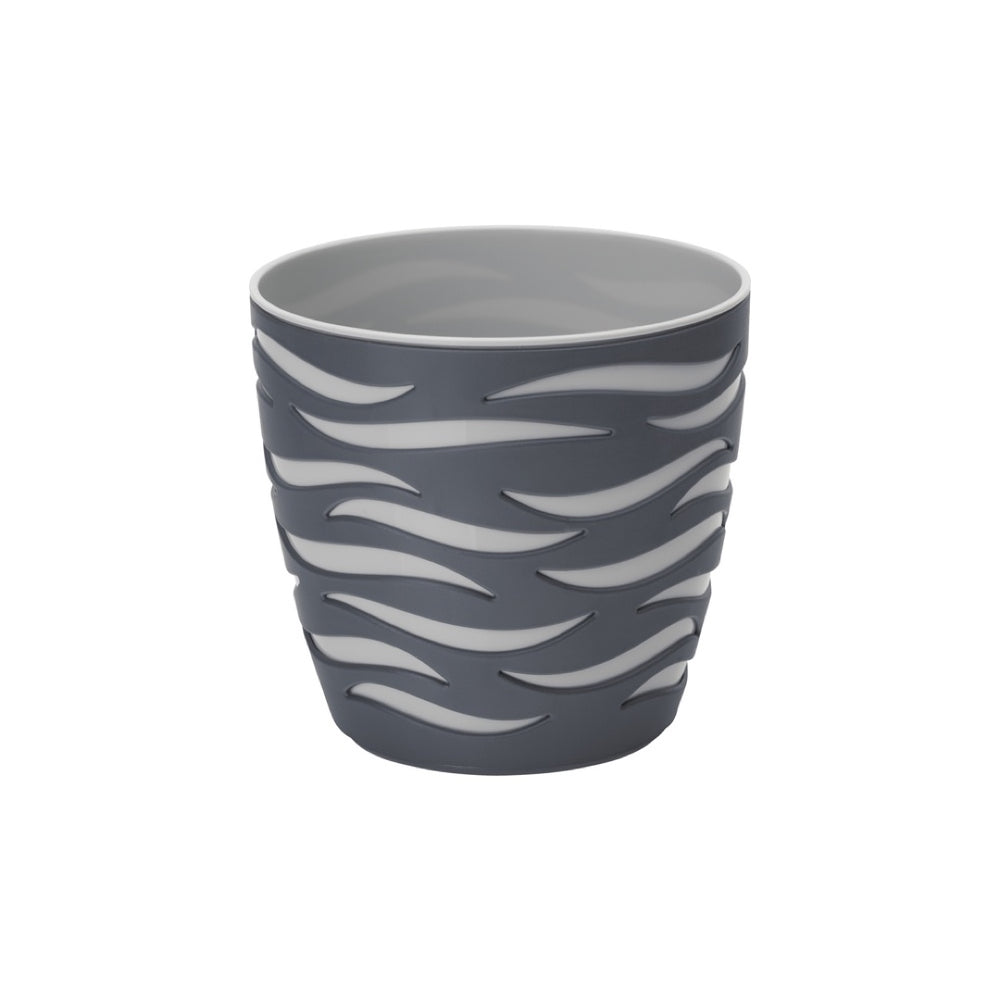 Antracytowa ażurowa donica Sahara Duo 14 cm Form-Plastic z jasnym wkładem platyna