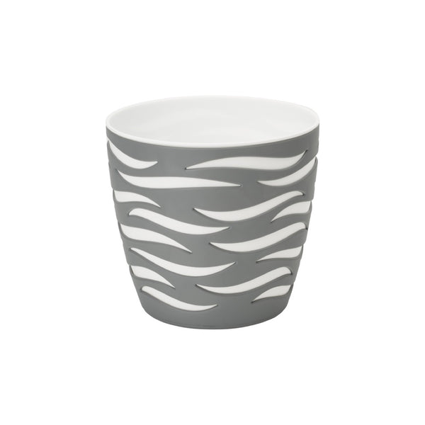 Szara betonowa ażurowa donica Sahara Duo 14 cm Form-Plastic z białym wkładem