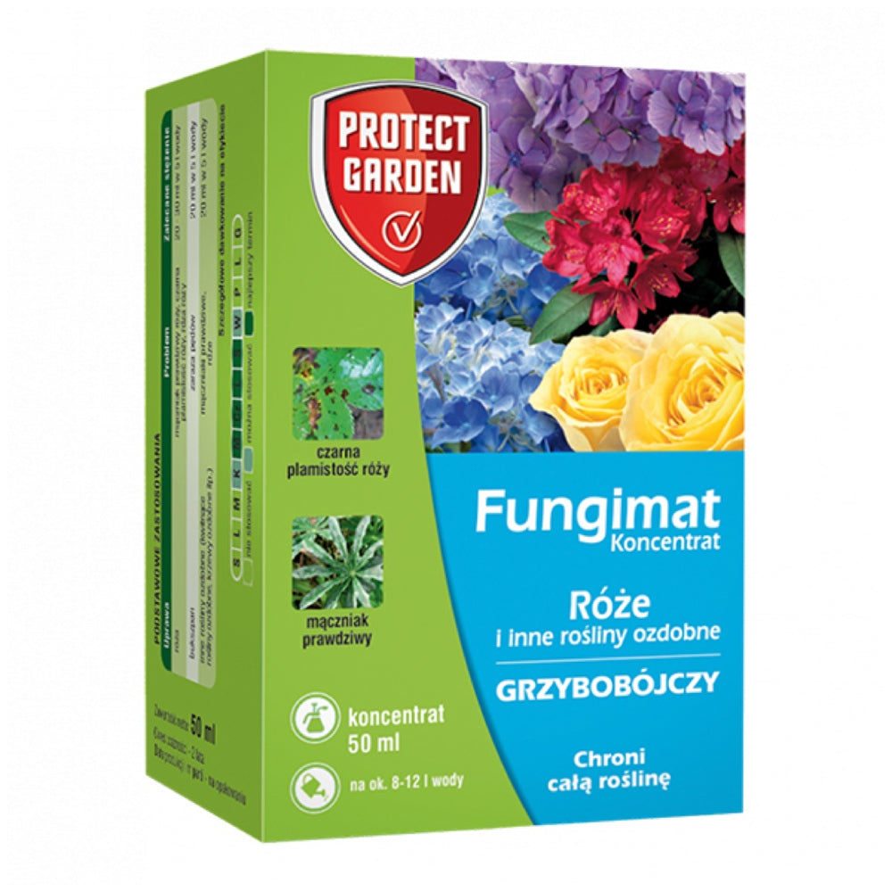 Opakowanie 50 ml środka grzybobójczego Fungimat Koncentrat marki Protect Garden do róż i roślin ozdobnych