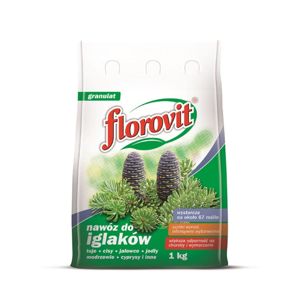 Worek granulowanego nawozu Florovit do iglaków 1 kg z szyszkami na etykiecie