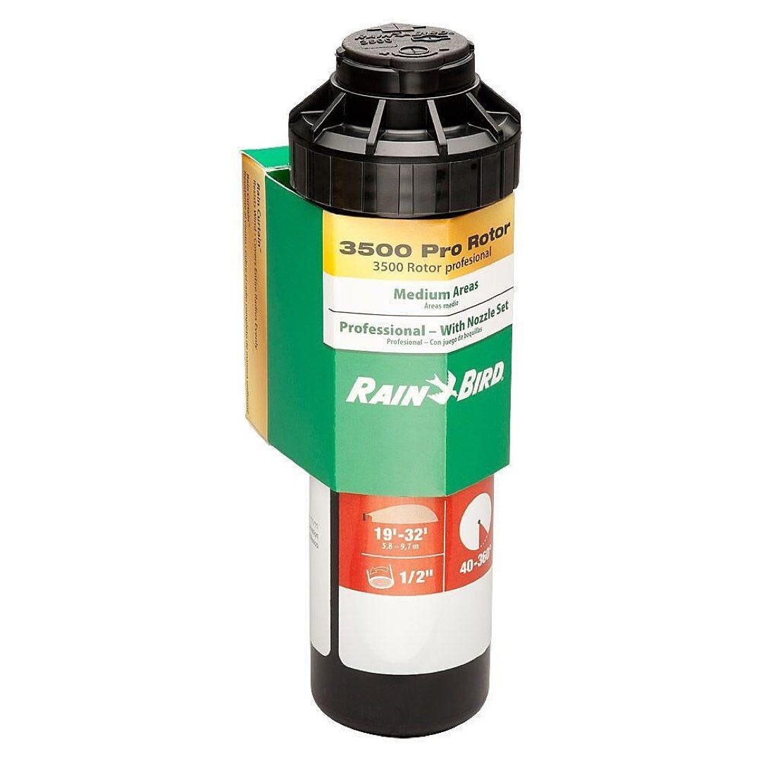 Zraszacz rotacyjny Rain Bird 3504-PC z zainstalowaną dyszą, widok produktu w opakowaniu