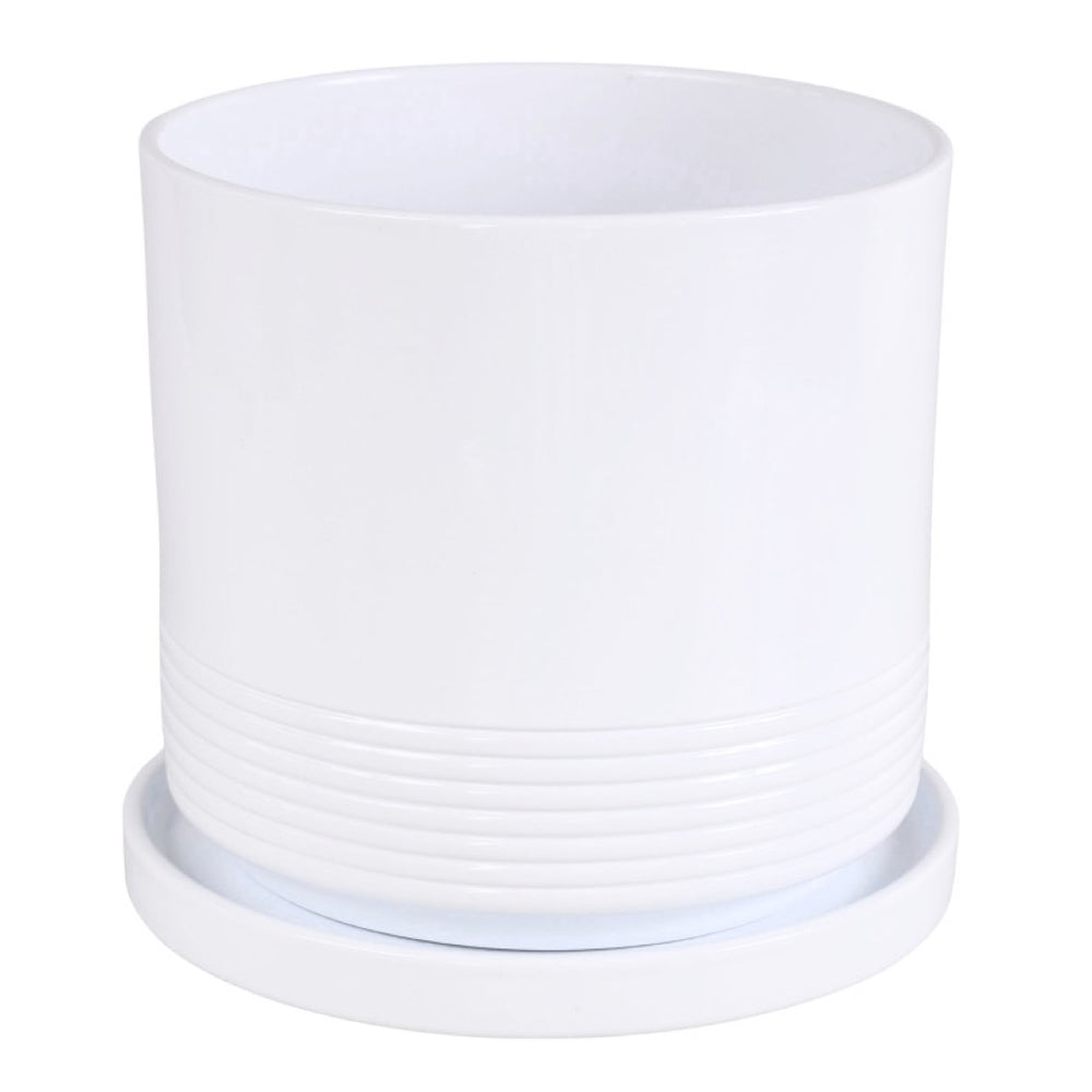 Doniczka ceramiczna Cylinder Rille z podstawką Cermax, biała