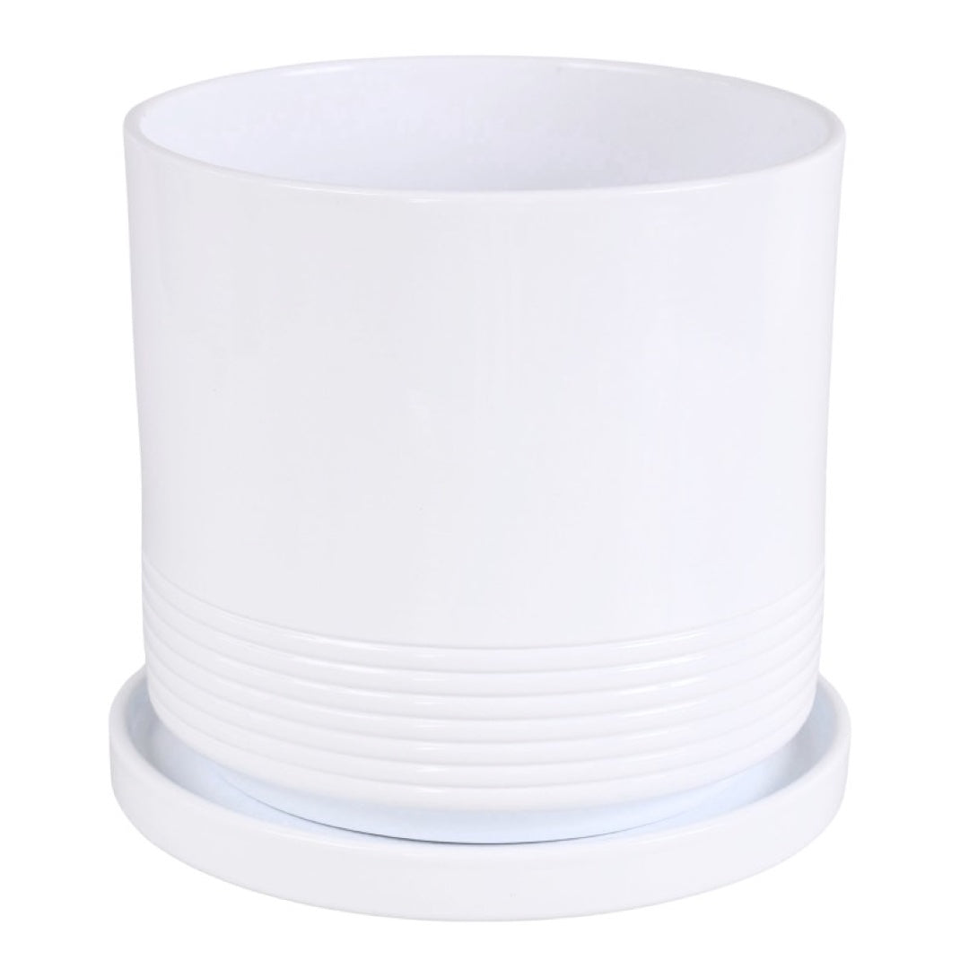 Doniczka ceramiczna Cylinder Rille z podstawką Cermax, biała
