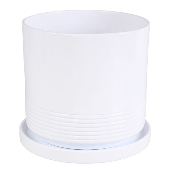 Doniczka ceramiczna Cylinder Rille z podstawką Cermax, biała