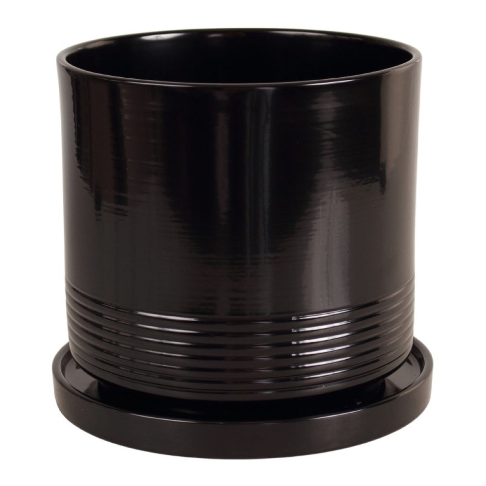 Doniczka ceramiczna Cylinder Rille z podstawką Cermax, czarna