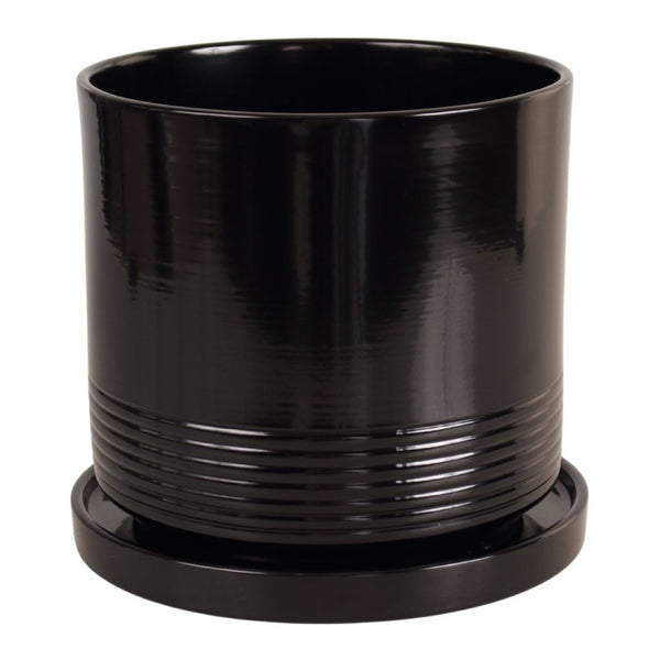 Doniczka ceramiczna Cylinder Rille z podstawką Cermax, czarna