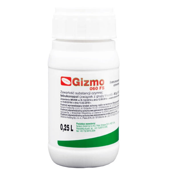 Butelka 0,25 l zaprawy nasiennej Gizmo 060 FS firmy Nufarm do zbóż
