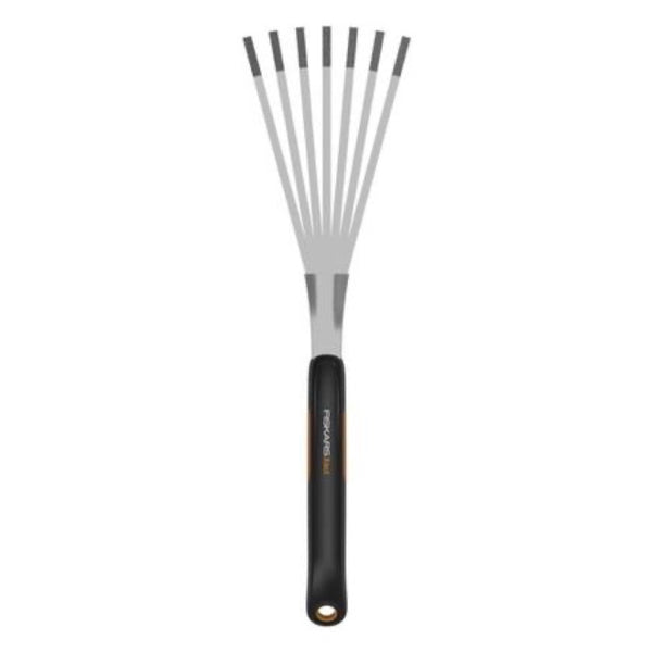 Małe grabie wachlarzowe Fiskars Xact z czarną rączką