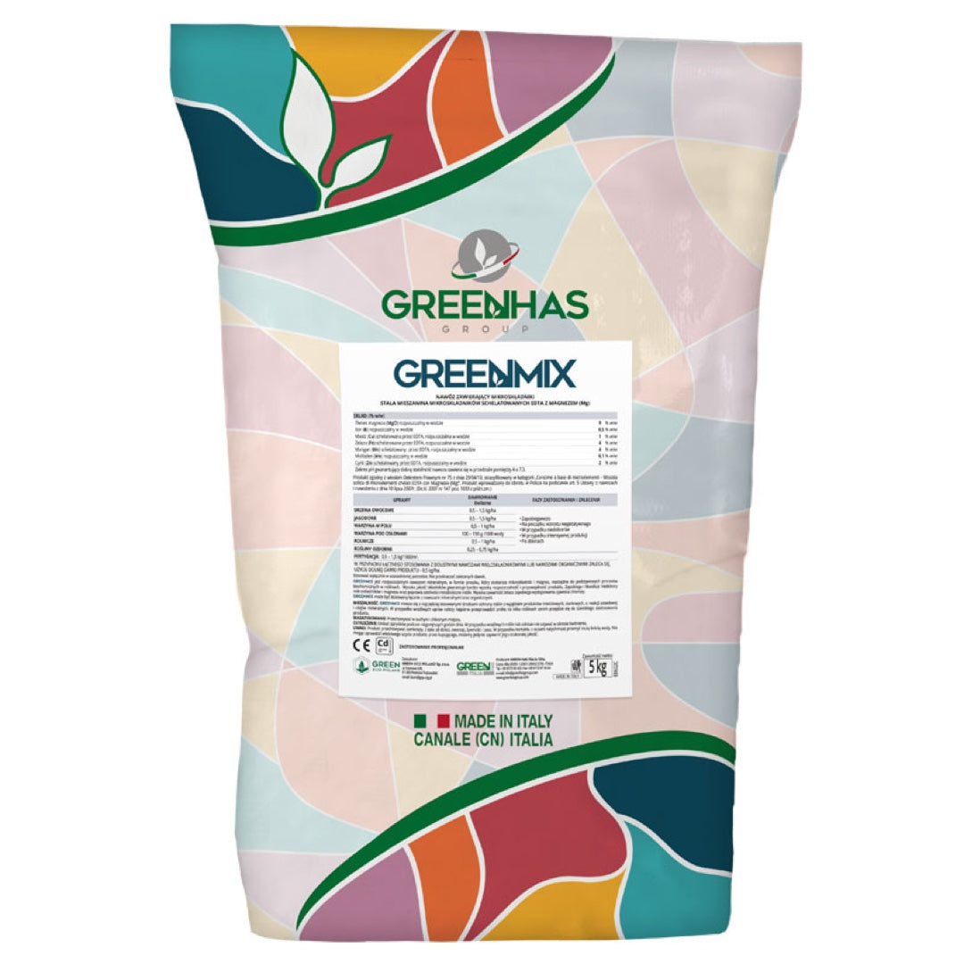 Worek 5 kg nawozu Greenmix z magnezem i mikroelementami, kolorowa pastelowa grafika