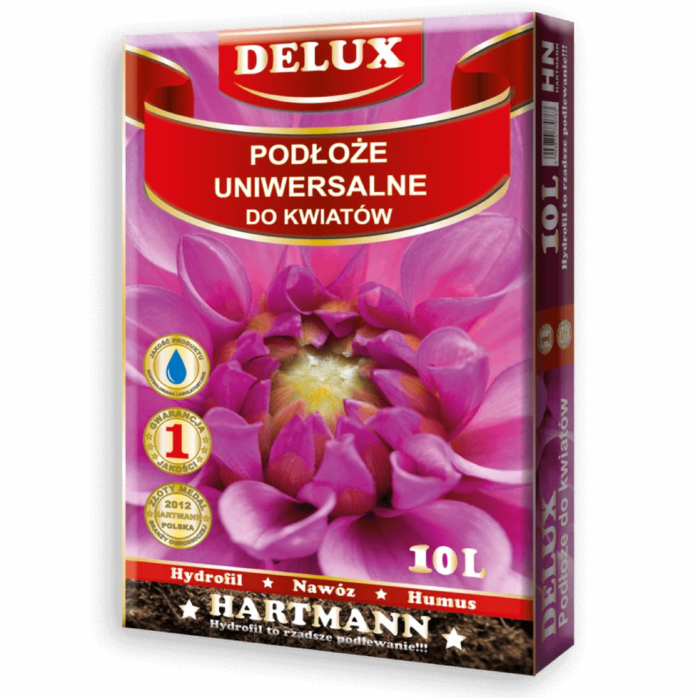 Opakowanie podłoża uniwersalnego do kwiatów DELUX Hartmann na białym tle