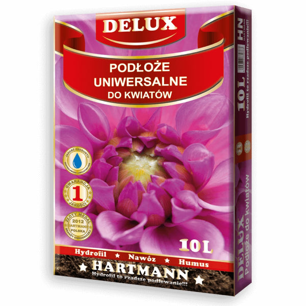 Opakowanie podłoża uniwersalnego do kwiatów DELUX Hartmann na białym tle
