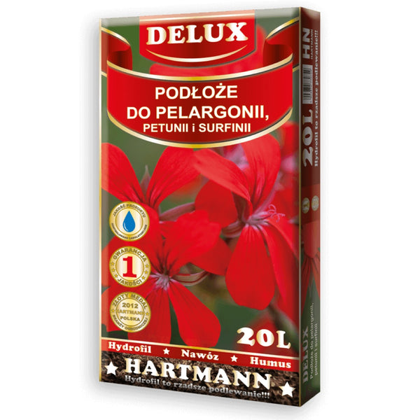 Opakowanie podłoża do pelargonii, petunii i surfinii DELUX Hartmann na białym tle