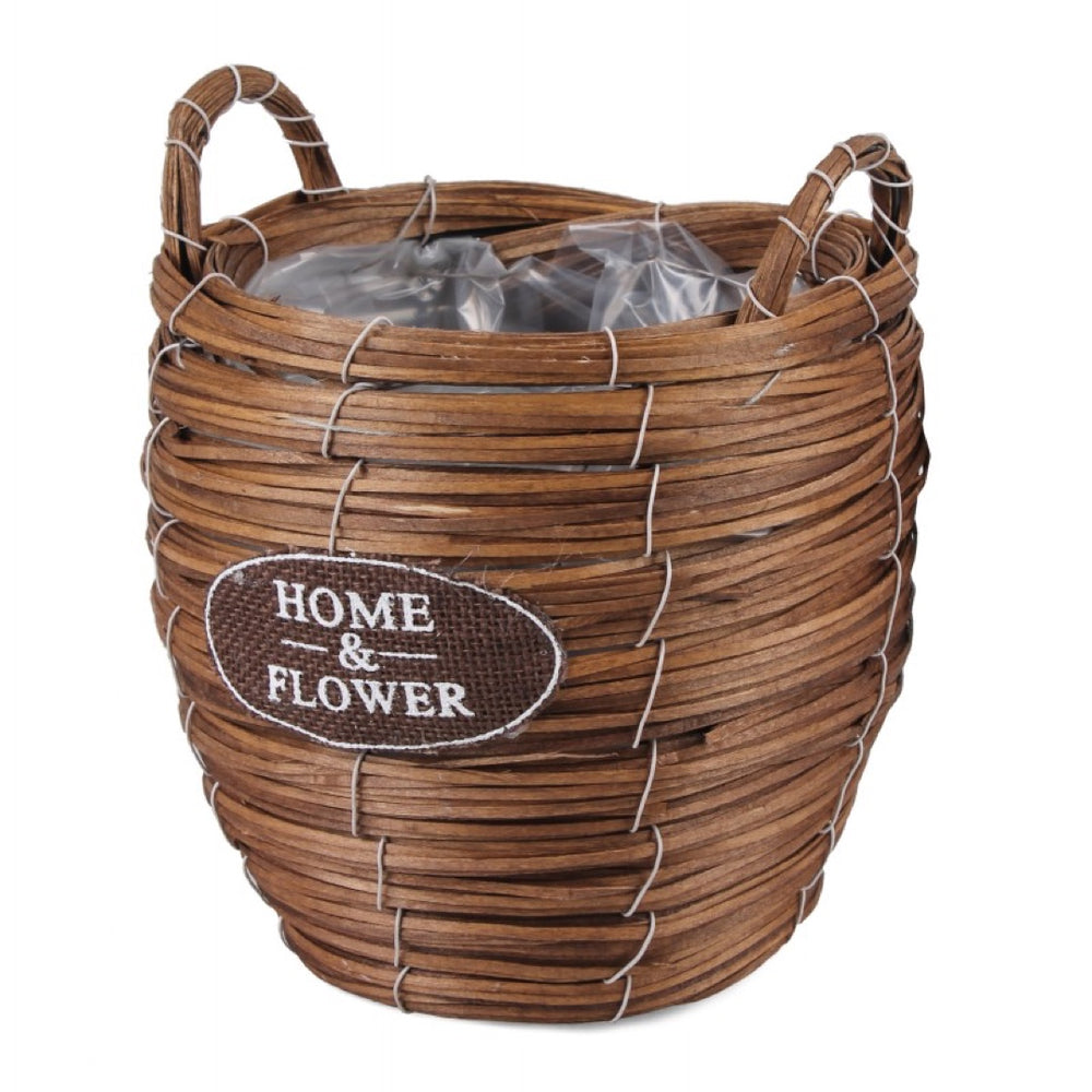 Brązowy okrągły koszyk z uchwytami i folią Tin Tours HL05825.2.S, średnica 20 cm