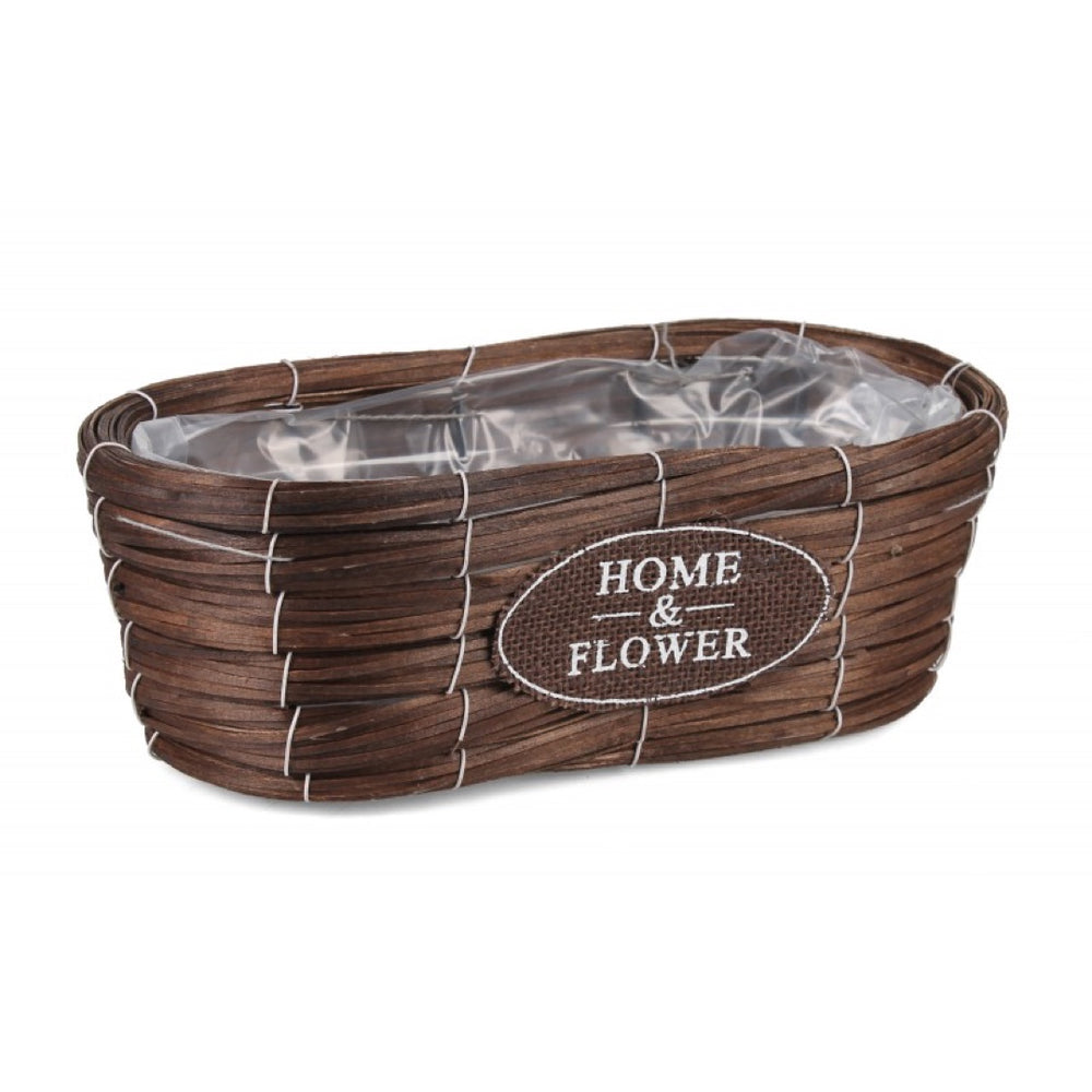 Brązowy owalny koszyk z folią Tin Tours HL05831.2.S, 28 x 13 x 9 cm