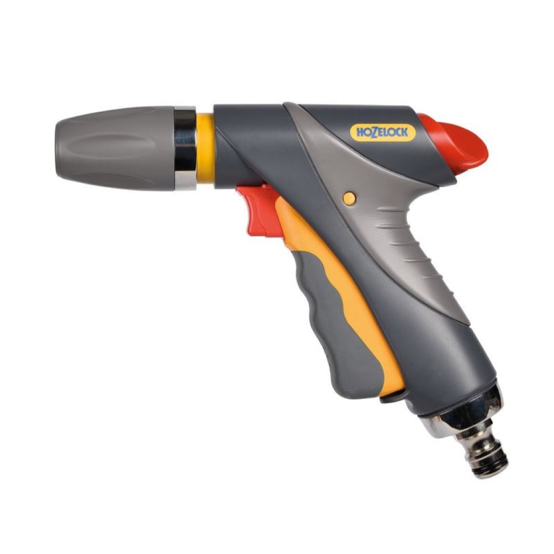 Pistolet zraszający Hozelock PRO 2692 z szaro-żółtym korpusem na białym tle