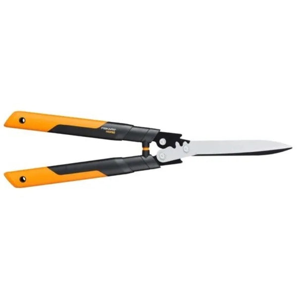 Nożyce do żywopłotu Fiskars PowerGearX HSX92 z pomarańczowo-czarnymi rączkami