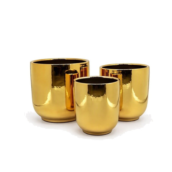 Komplet trzech ceramicznych donic Shalin HX496 w złotym, lustrzanym szkliwie