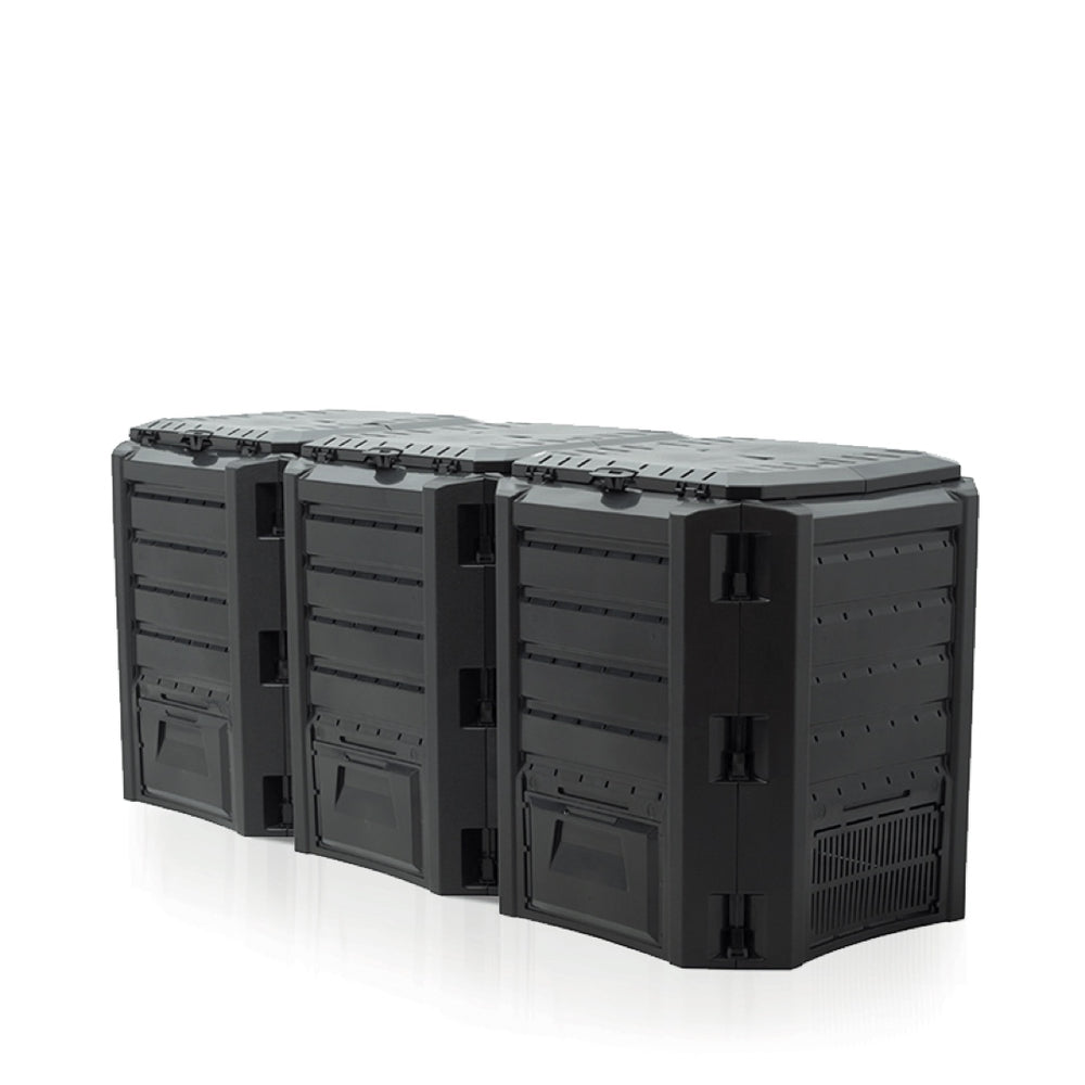 Czarny kompostownik segmentowy Module Classicompo IKSM1200 Prosperplast o pojemności 1200 l, na białym tle