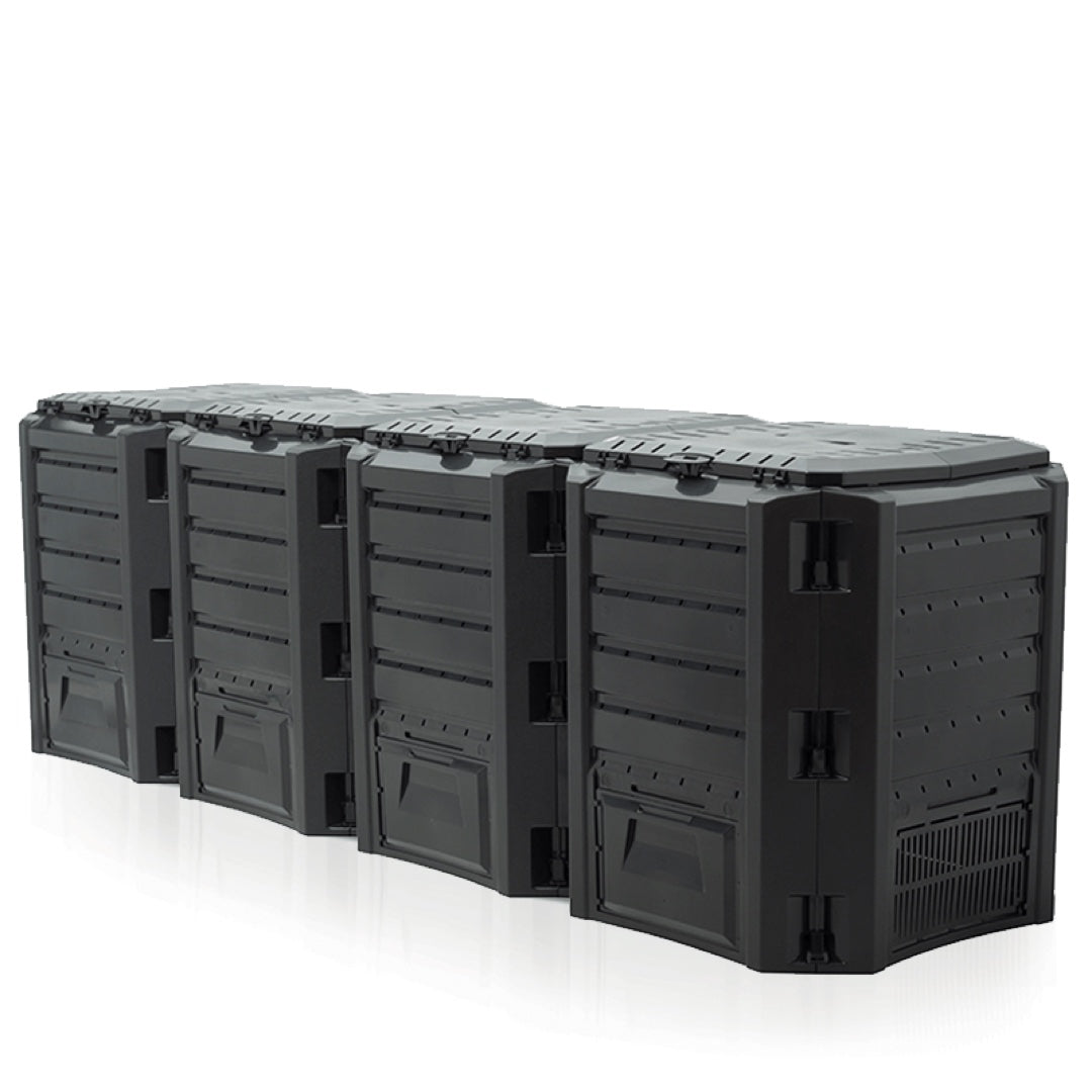 Czarny kompostownik segmentowy Module Classicompo IKSM1600 Prosperplast o pojemności 1600 l, na białym tle