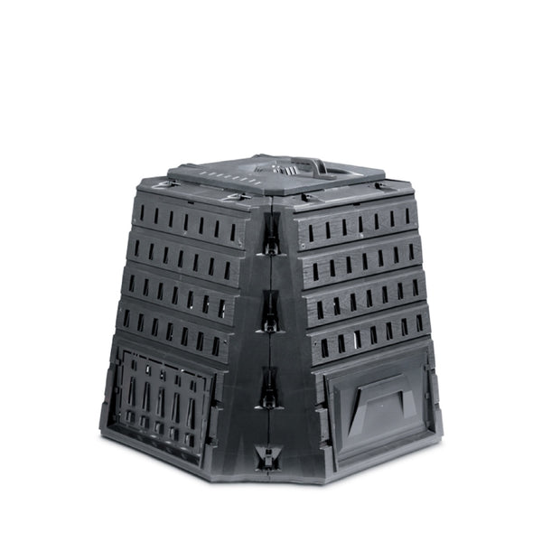 Czarny kompostownik Biocompo IKBI500C Prosperplast o pojemności 500 l, na białym tle