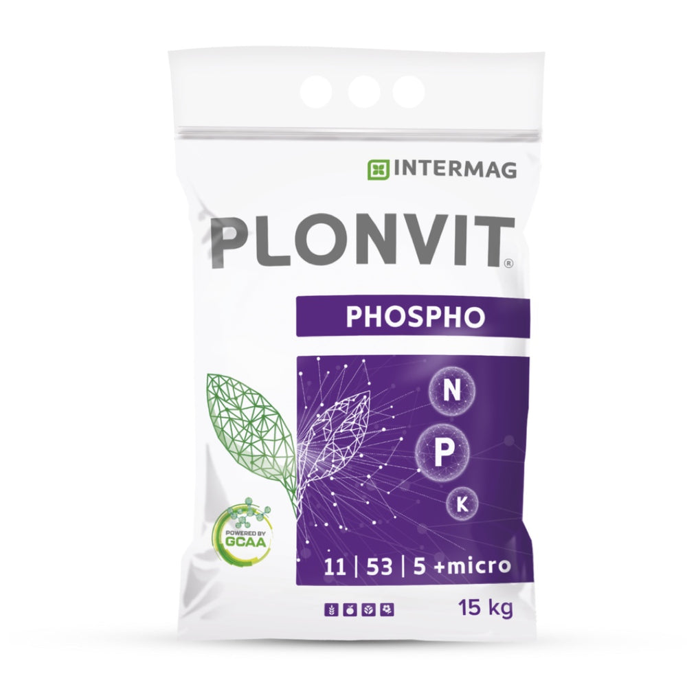 Worek krystalicznego nawozu Plonvit Phospho 11/53/5 firmy Intermag z technologią GCAA