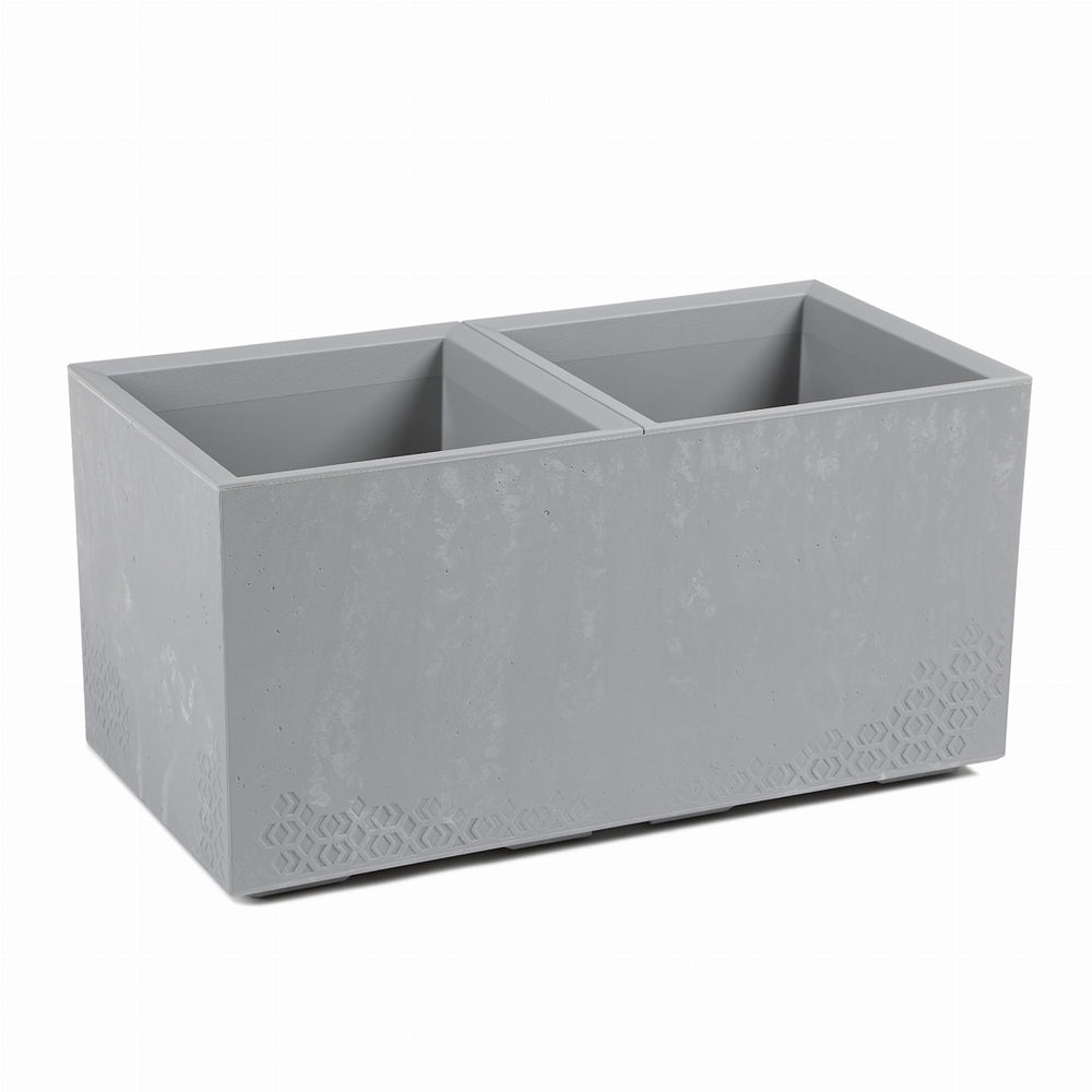 Podłużny kwietnik Karo Eco Recycled Lamela 80 x 40 cm w kolorze szary beton na białym tle