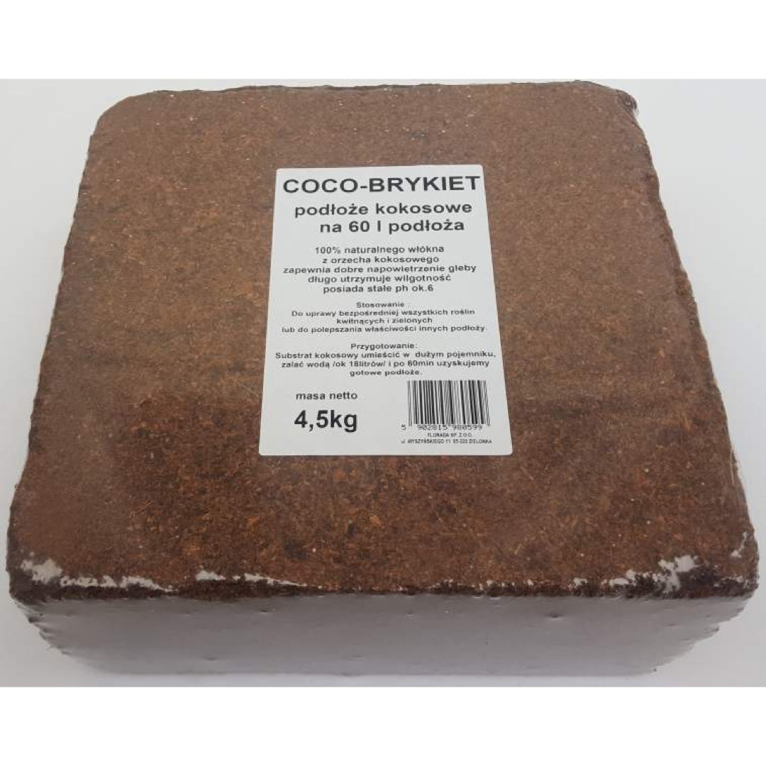 Brykiet podłoża kokosowego COCO-BRYKIET o masie 4,5 kg w folii z etykietą