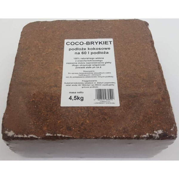 Brykiet podłoża kokosowego COCO-BRYKIET o masie 4,5 kg w folii z etykietą