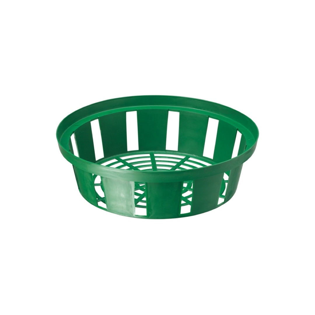 Zielony plastikowy koszyk do cebulek kwiatowych, okrągły 30 cm, Form-Plastic, na białym tle