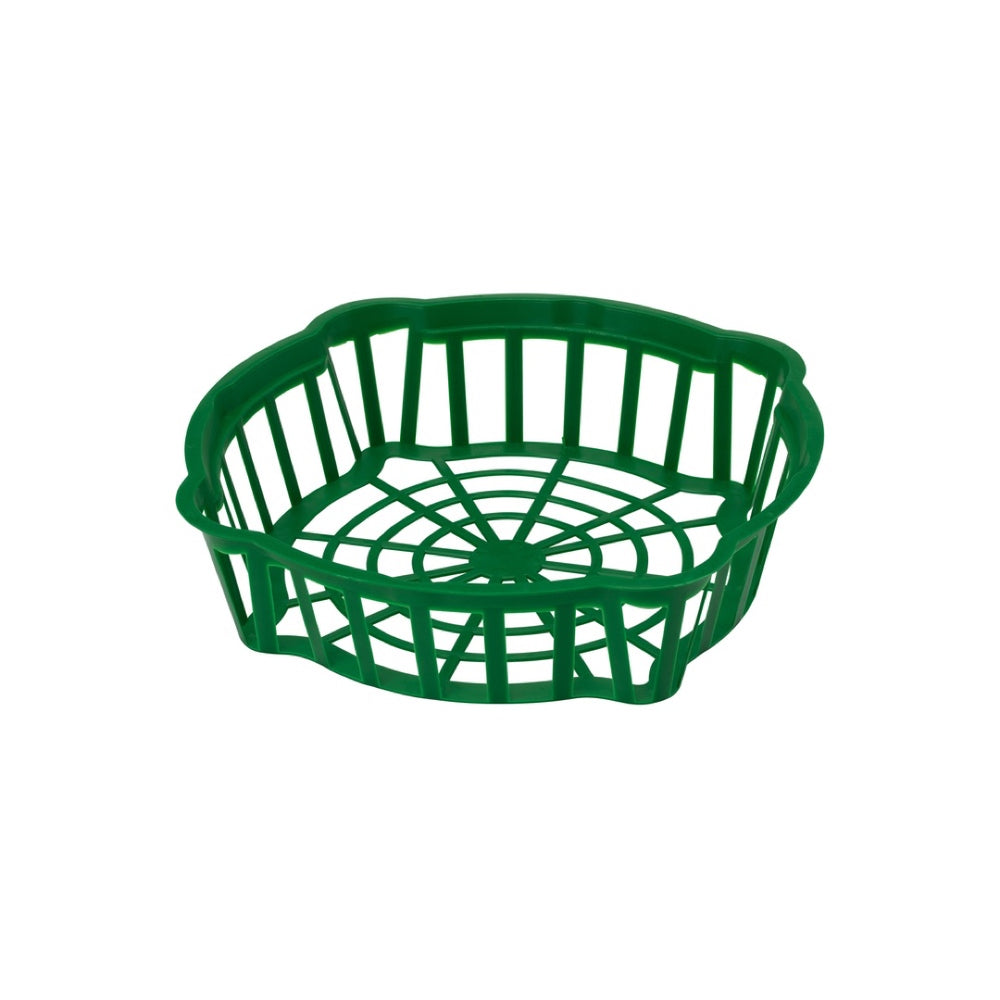 Zielony plastikowy koszyk do cebulek kwiatowych, owalny 25 cm, Form-Plastic, na białym tle