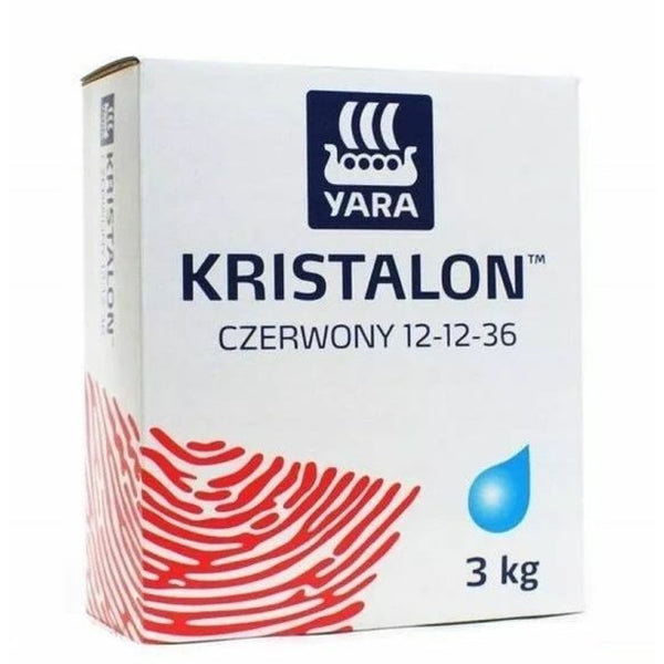 Opakowanie nawozu Kristalon Czerwony 12-12-36 Yara 3 kg na białym tle