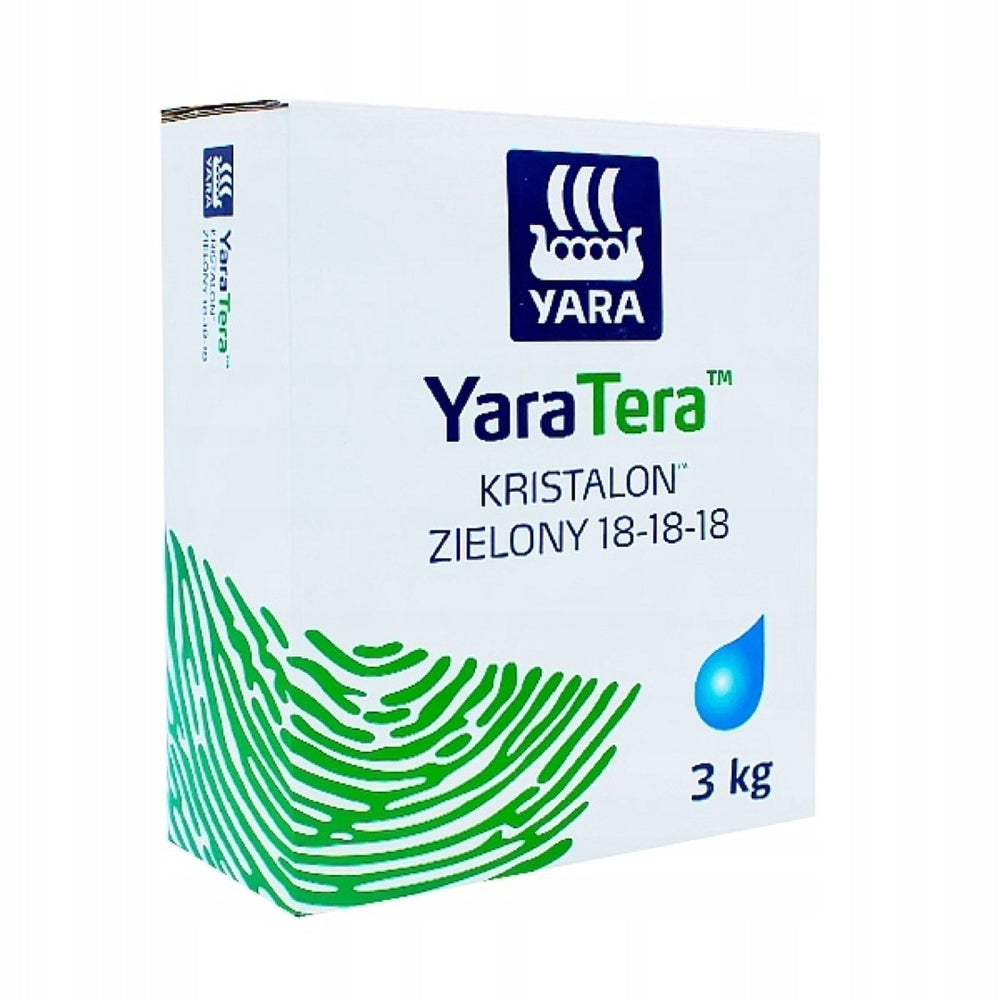 Opakowanie nawozu Kristalon Zielony 18-18-18 Yara 3 kg na białym tle
