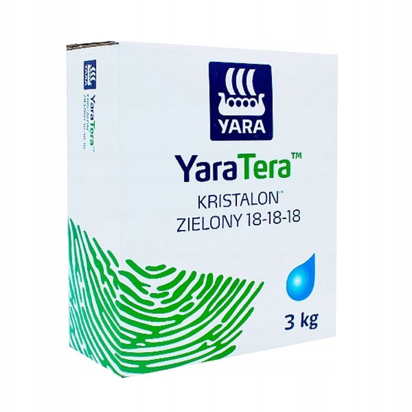 Opakowanie nawozu Kristalon Zielony 18-18-18 Yara 3 kg na białym tle