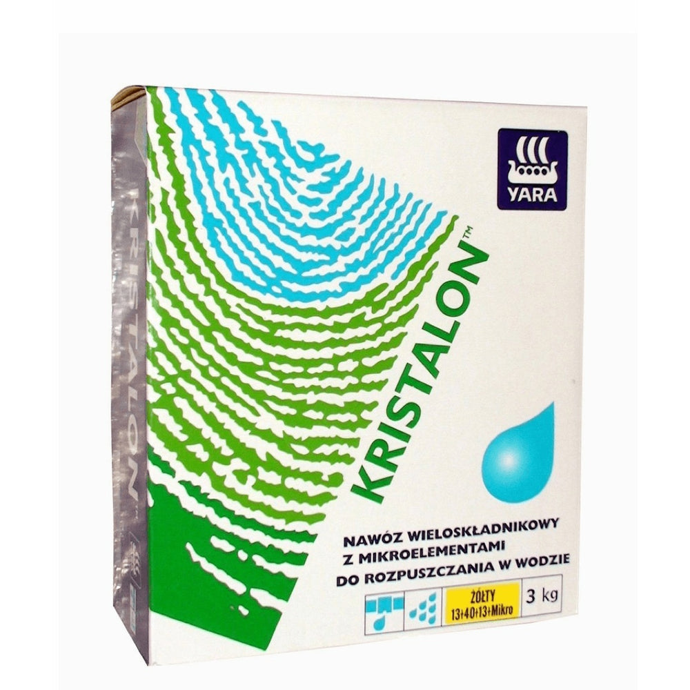 Opakowanie nawozu Yara Kristalon Żółty 13-40-13+mikro 3 kg na białym tle