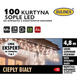 Opakowanie kurtyny LED Bulinex sople 100 diod, 4,8 m, ciepły biały, na zewnątrz z dodatkowym gniazdem