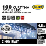 Opakowanie kurtyny LED Bulinex sople 100 diod, 4,8 m, zimny biały, na zewnątrz z dodatkowym gniazdem