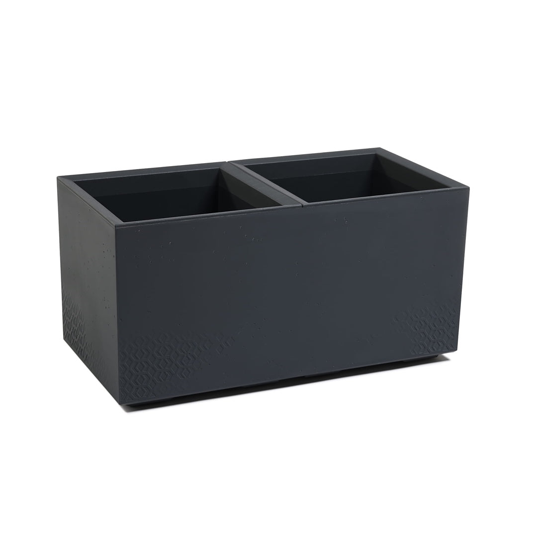 Podwójny kwietnik Lamela KARO Eco Recycled w kolorze antracytu z dwoma wkładami na białym tle