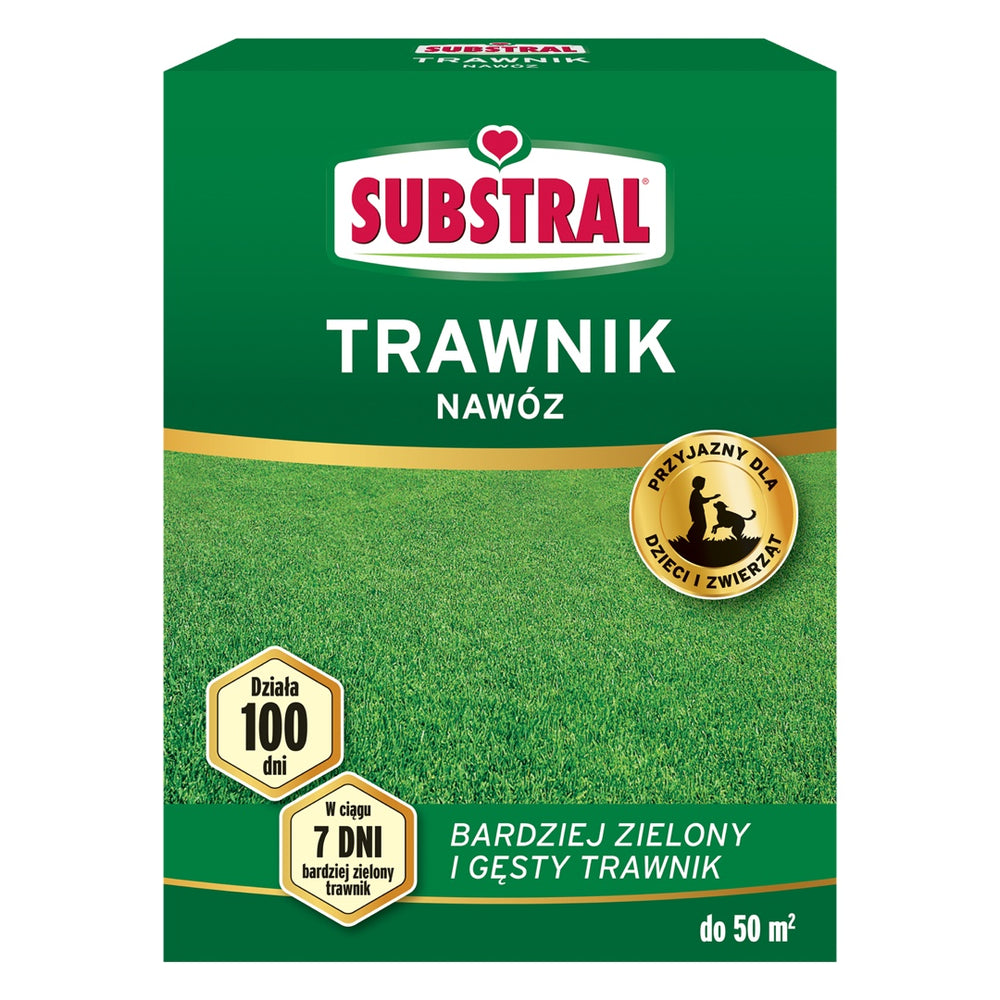 Pudełko 1 kg nawozu Substral do trawnika 100 dni na białym tle