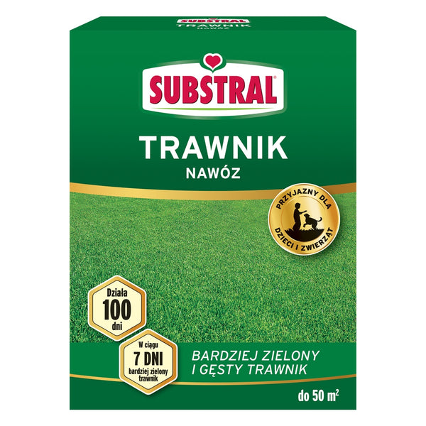 Pudełko 1 kg nawozu Substral do trawnika 100 dni na białym tle