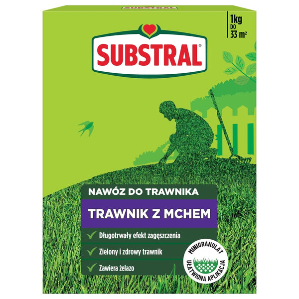 Pudełko 1 kg nawozu Substral do trawnika z mchem na białym tle