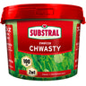 Wiaderko nawozu z odchwaszczaczem Substral Nawóz + Odchwaszczacz 2w1 do trawnika na białym tle