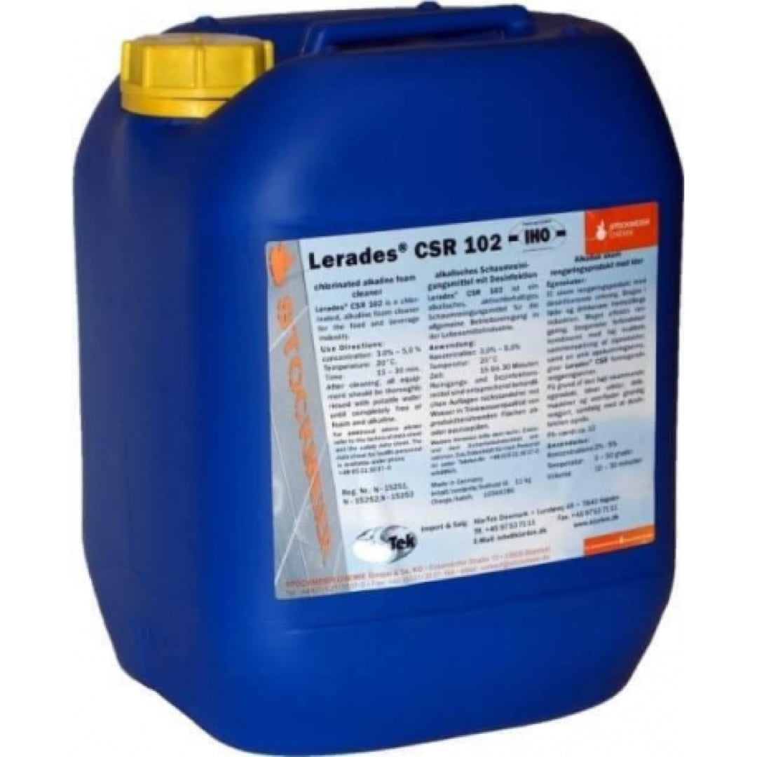Niebieski kanister 22 kg chlorowego alkalicznego środka myjąco-dezynfekującego Lerades CSR 102 firmy Stockmeier