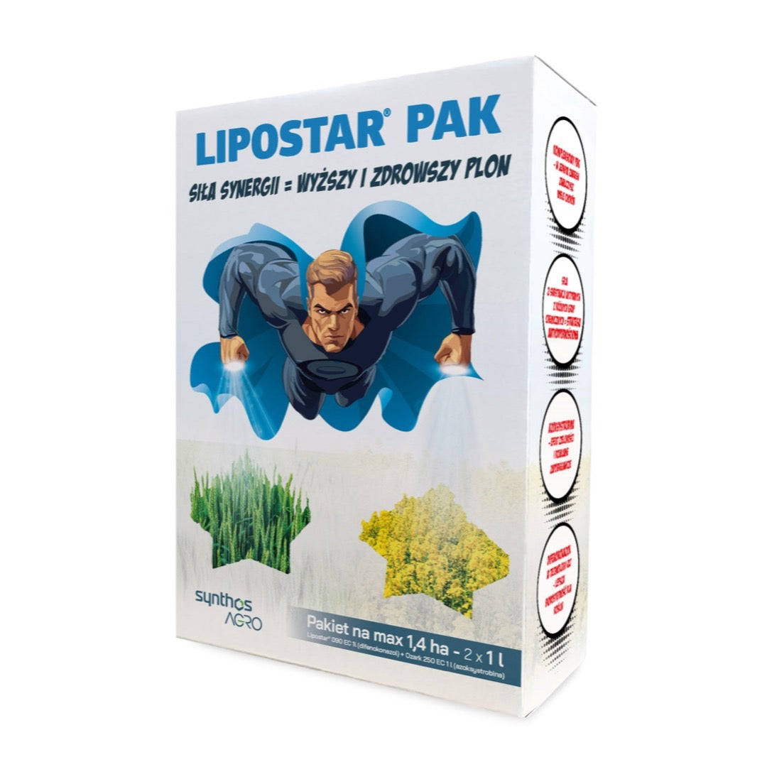 Karton pakietu Lipostar PAK 2 x 1 l Synthos Agro z fungicydami Lipostar 090 EC i Ozark 250 EC