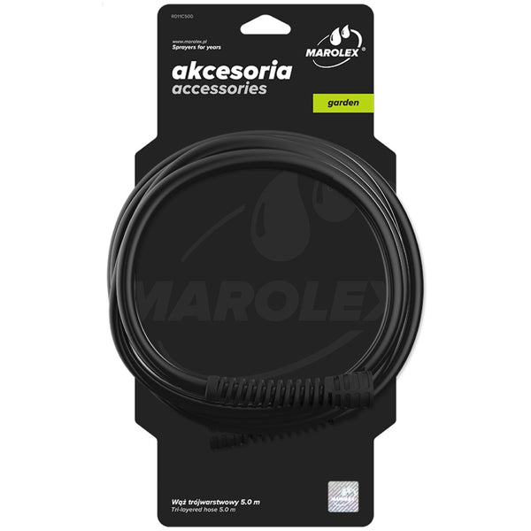 Czarny wąż Marolex 250 cm z nakrętkami w opakowaniu producenta serii akcesoria garden