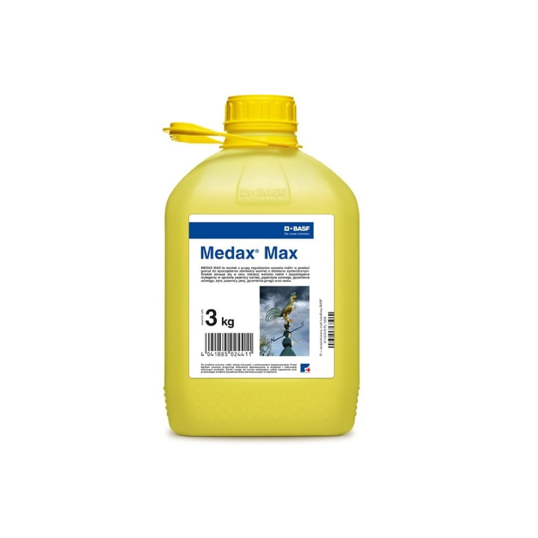 Kanister 3 kg regulatora wzrostu Medax Max firmy BASF z żółtą nakrętką