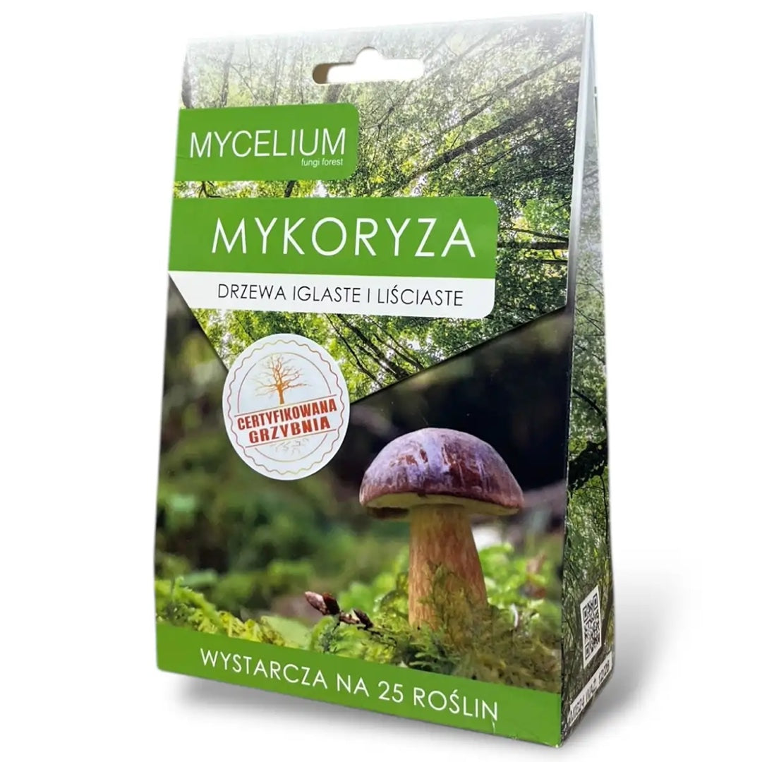 Kartonowe opakowanie mikoryzy Mycelium do drzew iglastych i liściastych z borowikiem na etykiecie